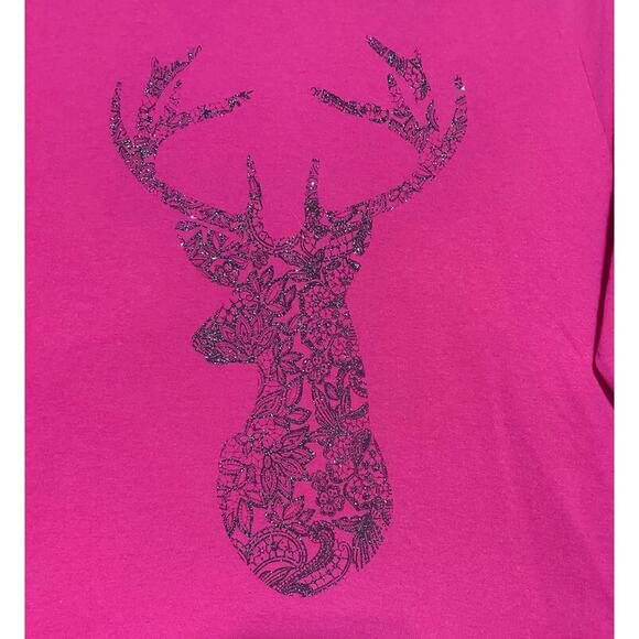 Pink Reindeer Pullover Shirt Women's XXL Long Sleeve by Hanes - Picture 5 of 8